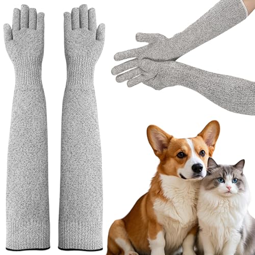 Cat Gloves Bite Proof, Cat Grooming Supplies, 15.74 in Cat Mittens to Prevent Scratching, Extra-Long Durable Bite Resistant Gloves, Bite Proof Gloves for Pet Grooming, Nail Trimming & Arm Protection
