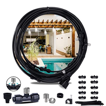 Fogland Misting System: Outdoor Cooling System 32.8FT Misting Cooling System with 10pcs 0.016" Orifice Thread Stainless Steel Mister Nozzle for Patio - size: 0.016"Orifice/32.8FT