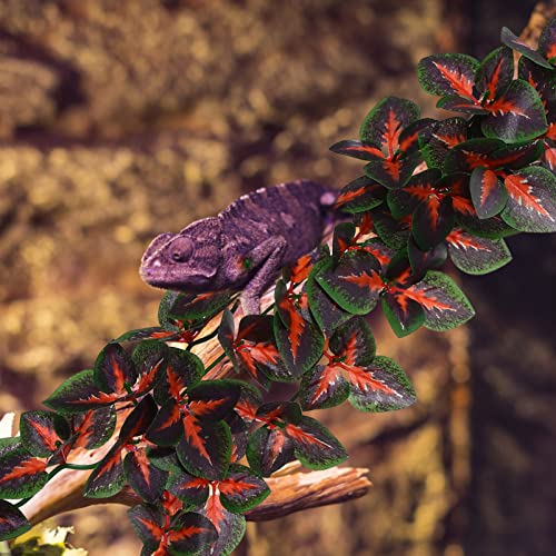 POPETPOP Reptile Plants - 4Pcs Fake Plants for Reptiles Hanging Terrarium Plant with Suction Cup Plastic Terrarium Leaves for Bearded Dragons Lizards Geckos Snake