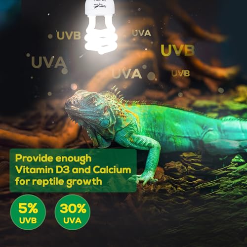 UVB Bulb for Reptiles, 5.0 13W UVB Light for Reptiles, Hygger zoo UVA UVB Reptile Light Bulb Reptile UVB Bulb UVB Light for Hermit Crab Snake Chameleon Reptile Lamp Terrarium Lamp for Tropical Reptile - size: 5.0-13W