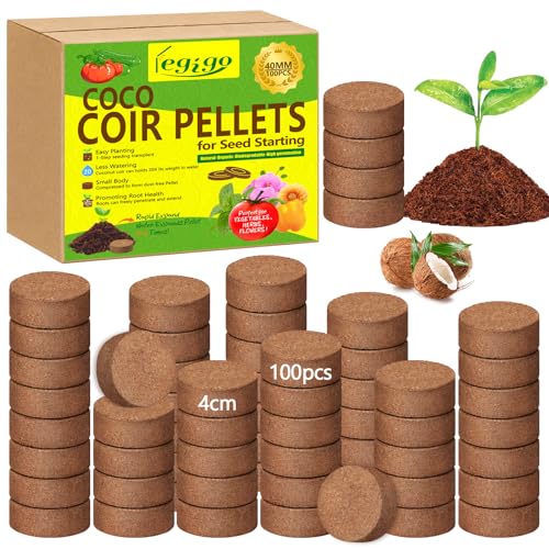 Legigo 100 Pcs 40mm Coco Coir Pellets Seed Starter Soil Mix- Organic Coconut Coir Potting Soil Pods for Seedling, Coco Peat Soil Discs for Indoor & Outdoor Plants Bonsai Herbs Vegetables and Flowers - color: 40mm
