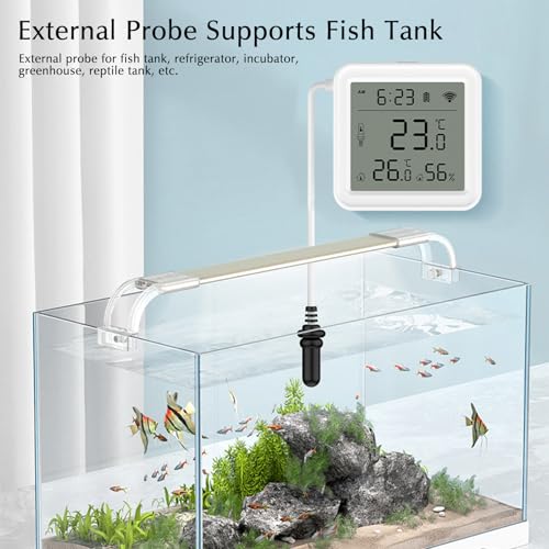 Refrigerator Thermometer, WiFi Freezer App Alert, Free Data Export Freezer Temperature Monitor for Refrigerator, Fish Tank, Pool, Aquarium Accessories, White 2.2 inch with Screen - size: 2.2*2.2in with screen