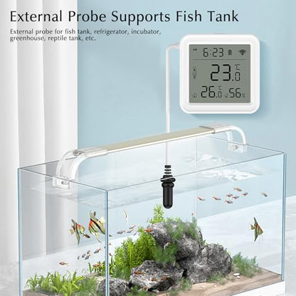 Refrigerator Thermometer, WiFi Freezer App Alert, Free Data Export Freezer Temperature Monitor for Refrigerator, Fish Tank, Pool, Aquarium Accessories, White 2.2 inch with Screen - size: 2.2*2.2in with screen