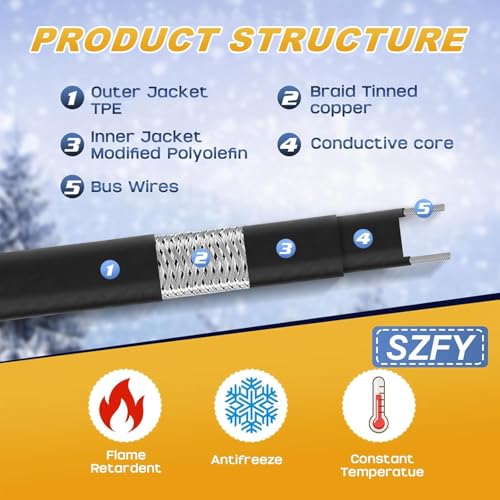 3FT~200FT Heat Tape for Water Pipes, -40°F Deicing Cable,Pipe Heat Cables for Roof,Gutter，Farm，Freeze Protetion Heating Wires, Heated Water Hose,Plumbing Fixtures,120V 5W/FT (80FT) - size: 80FT