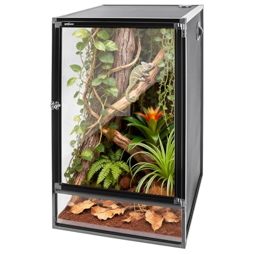 REPTI ZOO 16" x 16" x 30" Reptile Tank, Deluxe Foldable Screen Cage, 34 Gallon Vertical Terrarium with Fogger & Cable Pass, Tall Enclosure for Chameleon, Tree Frog, Crested Gecko, Arboreal Reptiles - size: 16" X 16" X 30"