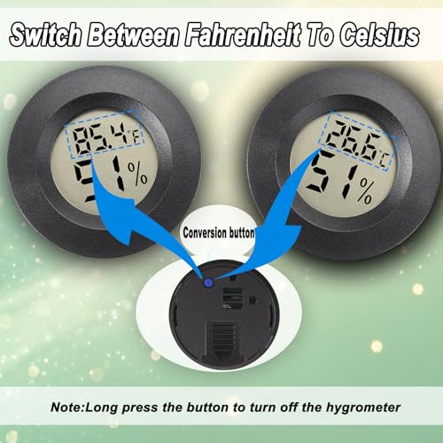 Mini Hygrometer Digital Thermometer Humidity Meter 2 Pack Hygrometer Thermometers Indoor/Outdoor Humidity Monitor Reptile Thermometer for Greenhouse Garden Cellar Fahrenheit(℉)/ Celsius(℃)