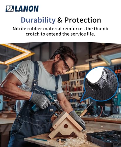 LANON Cut Resistant Gloves, Knife Protection Level D, Nitrile Coating with Honey Comb Pattern, ANSI A4 Cut Work Gloves, Reinforced Thumbs, 3D Comfort Fit, Breathable, Mechanical, Touchscreen,Small - size: Small