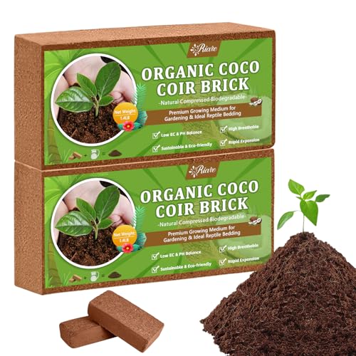 Riare 2pcs Organic Coco Coir Bricks Soil Blocks- 100% Natural Compressed Coco Peat Brick Coconut Fiber Substrate with Low EC& pH Balance, High Expansion Coco Coir Pith Coconut Husk for Garden - color: Pack of 2