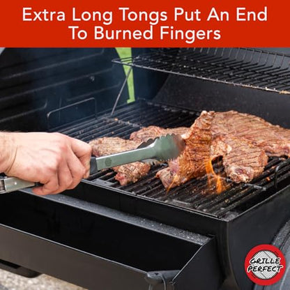 Grill Tongs 16-Inch Extra Long Heavy Duty for Grilling and Barbecue Heat Resistant Hand Grips Stainless Steel for BBQ Outdoor Kitchen and Cooking Hot Grilled Food - size: 16 Inches