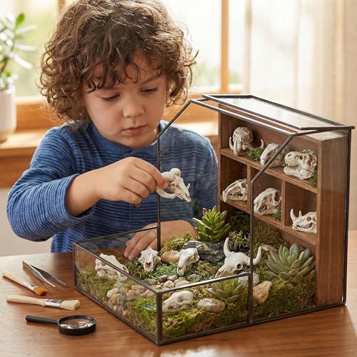 Exasinine 16 Pcs Mini Resin Animal Skull Heads Figurines 1.5 Inch Mini Skulls Figurines Highly Detailed Miniature Animal Skull for Halloween Crafts Gothic Decor Terrarium Micro Landscape Decor