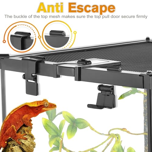 12"x12"x12" Reptile Terrarium, Escape-Proof Glass Full-View Vivarium for Tropical Invertebrates Such as Hermit Crabs, with Escape-Proof Lock & Feeding Hatch - size: 12"D X 12"W X 12"H