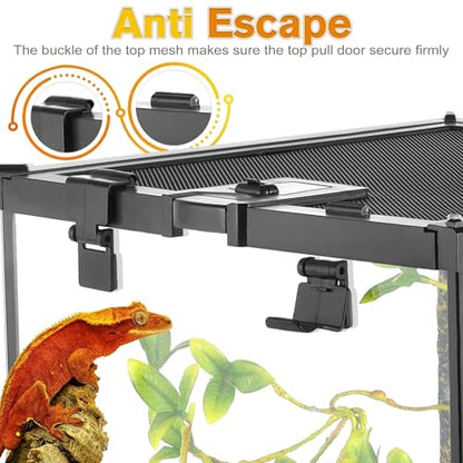 12"x12"x12" Reptile Terrarium, Escape-Proof Glass Full-View Vivarium for Tropical Invertebrates Such as Hermit Crabs, with Escape-Proof Lock & Feeding Hatch - size: 12"D X 12"W X 12"H