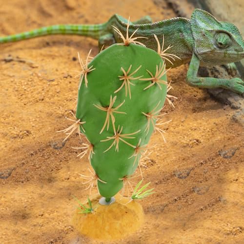 Reptile Cactus Artificial Plant for Terrarium Decor, Sturdy Plastic Reptile Tank Ornament, Desert Habitat Decoration for Amphibians and Lizards
