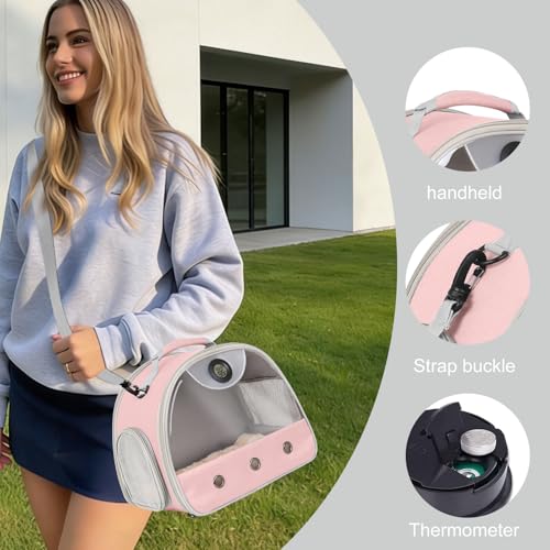 Bearded Dragon Travel Backpack Carrier with Reptile Thermometer and Humidity Gauge Lizard Travel Cage Space Capsule Clear Bubble Window Astronaut Reptile Bag for Ball Python (Pink, Carrier+I LSH) - color: Pink, size: Carrier+I LSH