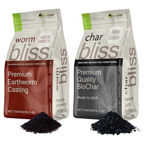 Worm Bliss (1 Qt) + Char Bliss (1 Qt) - Organic Worm Castings for Plants & Organic Biochar for Plants - Earthworm Castings Organic Fertilizer - Biochar Soil Amendment - Charcoal for Plants - color: Worm/Char Bundle