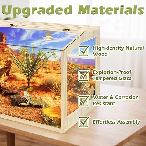 PROLEE Bearded Dragon Tank,30 Gallons Reptile Tank with Clear Tempered Glass Window View, Anti-Scratch Lizard Tank, Spacious Reptile Enclosure for Lguanas, Chameleons - size: 31Gallons