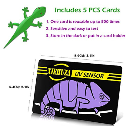 5Pack Quick UVB Test Sensor Cards, Reusable Reptile UVB Tester Heating Bulb Photochromic UVB Card Indicator Over 500 Times, UVB Light Meter for Sunglass Test Sterilizing