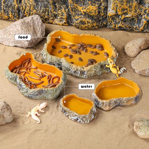 IBWell 4 Inch Reptile Food Dish Escape Proof Reptile Feeding Dish Resin Reptile Water Food Bowl for Bearded Dragon Chameleon Frog Snake Turtle Leopard Gecko - size: 4"