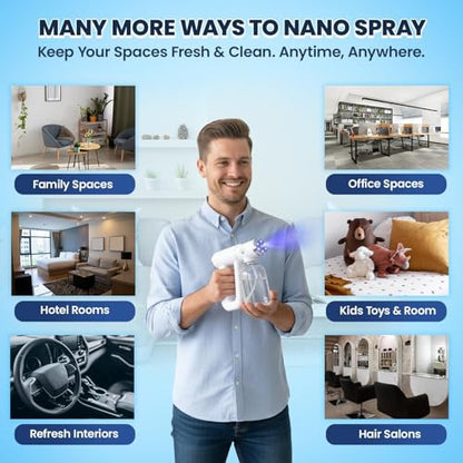 Professional Disinfectant Nano Spray Gun, Ultra Fine Atomizer Sprayer,White | Continuous Spray Bottle with Blue Light, Easy to Use Lightweight and Rechargeable Sanitizer Gun, Multipurpose Fogger Machine - color: White
