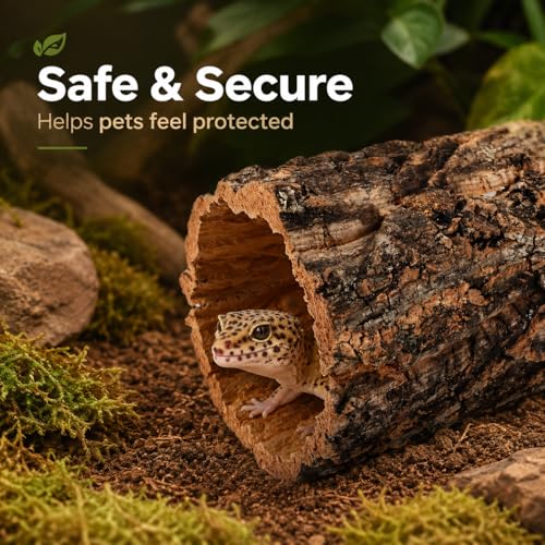 DECHOUS Natural Cork Rounds Reptiles 6x5 Inch Reptile Hideout Tree Bark Tube Terrarium Tank Decor for Gecko Bearded Dragon Snake Climbing, Amphibian Habitat