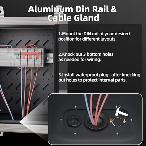 Joinfworld Outdoor Electrical Metal Box 15.7" x 11.8" x 7.8" Weatherproof Outdoor Junction NEMA Enclosure Box with Lock Din Rail Cable Gland - size: 15.7"x11.8"x7.8"