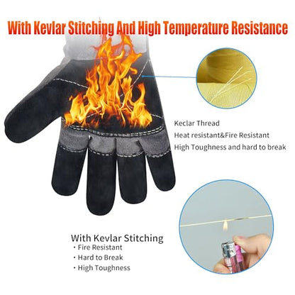 Long Welding Gloves 23.6 Inches 932℉,Heat/Fire Resistant Leather For Mig, Tig, Stick, Forge, BBQ, Grill, Fireplace - color: 17.7in Grey