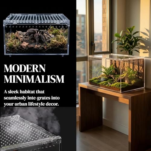 Tarantula Enclosure, Magnetic Escape-Proof Habitat for Tarantulas | 12×8×6" Clear PC Terrarium with Sliding Lid & 360° View, Ideal for Hermit Crabs, Isopods, Beetles & Large Invertebrates - size: A-M(12x8x6in)