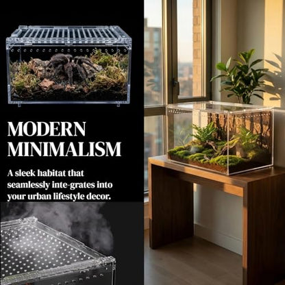 Tarantula Enclosure, Magnetic Escape-Proof Habitat for Tarantulas | 12×8×6" Clear PC Terrarium with Sliding Lid & 360° View, Ideal for Hermit Crabs, Isopods, Beetles & Large Invertebrates - size: A-M(12x8x6in)