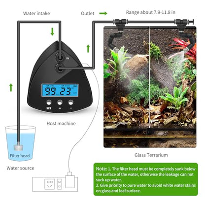 Reptile Mister System, Reptile Humidifier with LCD Screen, Mister for Reptile Tank with 2 Nozzles, Spray Kit for Rainforest Plants Amphibian