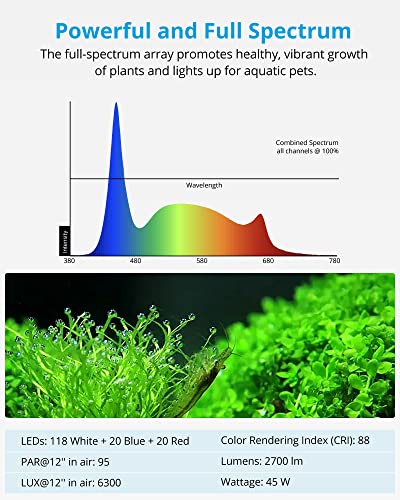 NICREW SkyLED Plus Aquarium Plant Light, Freshwater Fish Tank Light with Ramp Up and Dim Down, Spectrum Adjustable and Lighting Schedule Programmable with Controller, 48-60 Inches, 45 Watts - size: 48 - 60 in