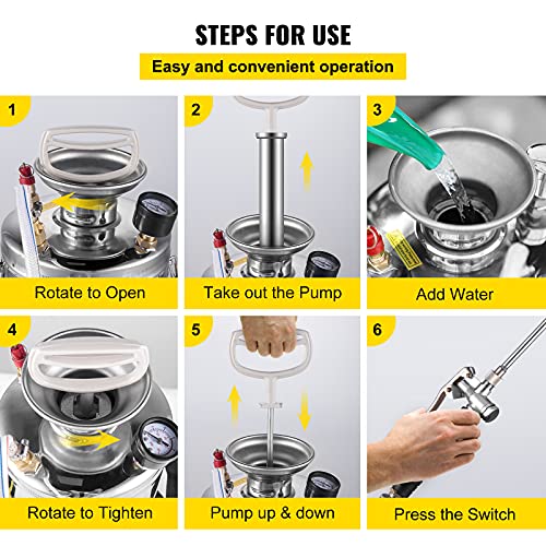 Happybuy 3 Gallon Stainless Steel Sprayer, 20" Wand & 3FT Reinforced Hose, Hand Pump Sprayer with Pressure Gauge, Safety Valve & Adjustable Nozzle, Weed Sprayers for Lawn, Gardening & Sanitizing - size: 3 Gallon