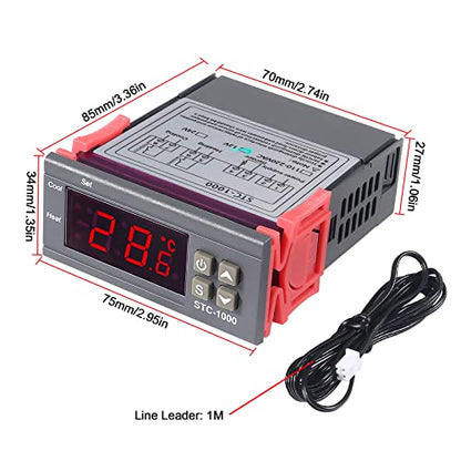 2pcs STC-1000 Digital Temperature Controller DC 12V 10A Digital LED Temperature Controller Thermostat Control Switch 2 Relay Output Cooling Heating and NTC Sensor Probe - style: 12V