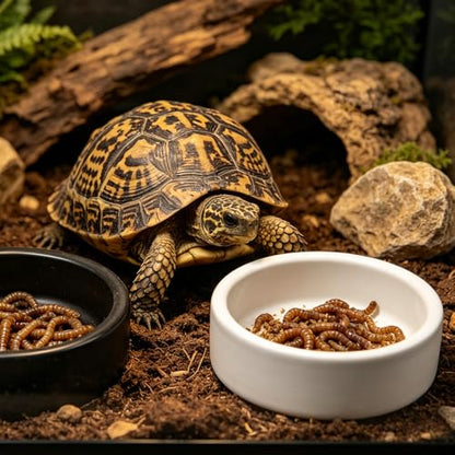 4 Pcs Reptile Food Dish Bowl Ceramic Anti-Escape Mealworms Bowl for Small Reptile Spider Lizard Gecko Frog Turtle Hermit Crab (Circle Shape, Black and White)