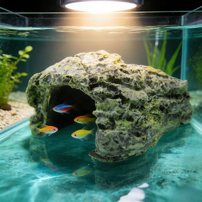 Reptile Hideout, Terrarium Decor Resin Reptile Rock Cave Turtle Basking Platform Aquarium Habitat Decoration Tank Accessories for Lizards Gecko Fish Turtles Snakes Frogs