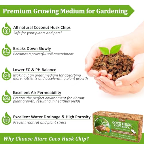 Riare 8 Pack Coco Chips Substrate for Plants- 8.8lb 100% Organic Coconut Husk Brick with Low EC and pH Balanced, High Expansion Coconut Substrate Coco Husk Mulch for Garden Flowers, Herbs, Planting - color: 8 Pack