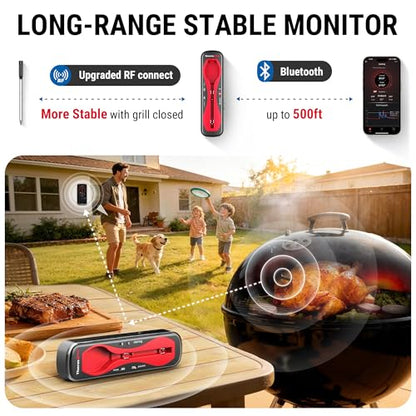 ThermoPro Wireless Meat Thermometer for Grilling and Smoking, Bluetooth Meat Thermometer Digital Wireless for Rotisserie Sous Vide BBQ, Smoker Thermometer, Red, Gift for Dad Him Husband - color: Dark Red