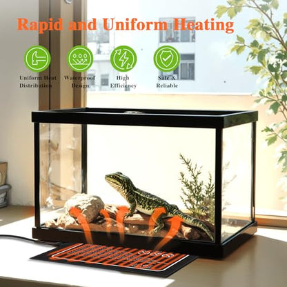 Reptile Heat Pad, 18x8 Inches, Adjustable Temperature Control, 24W, for 50-60 Gallon Tanks (L, Heat Mat) - size: L