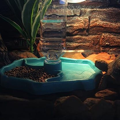 Turtle Drinker Reptile Water Bowl 2 in 1 Automatic Reptile Feeder Water Dispenser Tortoise Water Dish Automatic Water Reservoir Feeder for Reptile Turtle Food Dish - color: White