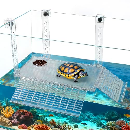 Easy Mount Adjustable Hanging Turtle Basking Platform,Multifunctional Acrylic Turtle Dock with Freely Installable Climbing Ramps for Thick Tank Salamander Frog Turtles Tank 11.8x7.1 Inch - color: 11.8x7.1 Inch