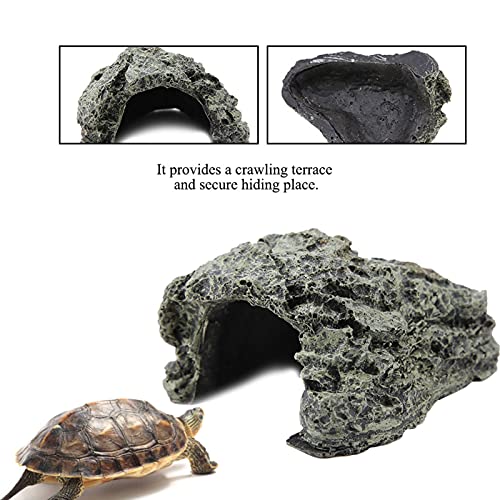 Reptile Rock Hide Cave, 1.6 in Inner Diameter, Small | Simulation Stone Appearance, Aquarium Habitat Decoration, Lizard Turtle Amphibian Enclosure, Tortoise Habitat Accessory - size: 3.5 x 2.8 x 1.6 in
