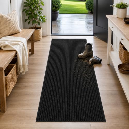 Ottomanson Hallway Runner Rug 2' x 6' Durable Non-Slip Mat with Scraper Pile for Indoor & Outdoor Use - Ideal for Kitchen, Entryway, Patio & Garage - High-Traffic Carpet, Black - color: Black, size: 2' x 6' (Runner)