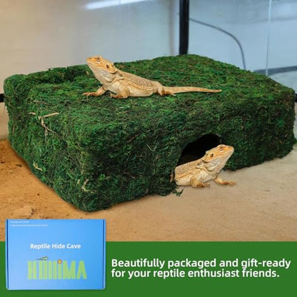 M Size Green Moss Reptile Cave, Safe Hide for Snakes & Geckos | Natural green moss finish, Smooth rounded entry edge, Handcrafted durability - color: M Green