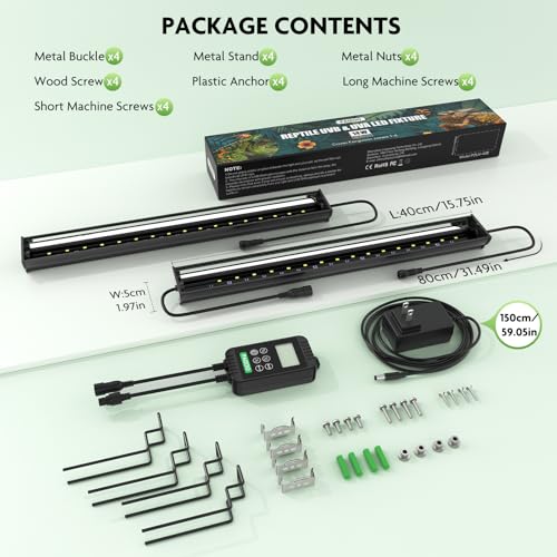 PAIZOO Reptile UVB Light for Reptiles, 2-in-1 LED Reptile Light Kit with LCD Controller, 4 Preset Modes Cover Ferguson Zone Great for Most Reptiles, Timer Reptile Lamp for Terrarium Accessories, 14W - size: PZUV-80B (2-Pack)