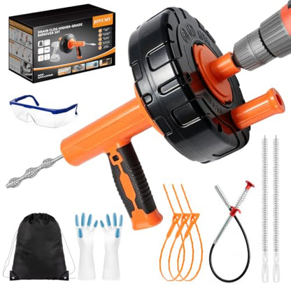 Drain Snake 8Set-33Ft Drain Clog Remover,34inch Heavy Duty Plumbing Snake,20inch Hair Clog Remover,18inch Cleaning Brush,Goggles and Gloves for Bathtub,Toilet,Sewer,Kitchen Sink,Drainage Pipe - style: 10SET Heavy Duty