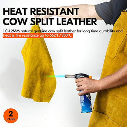 Vgo... 13.5 Inches Welding Gloves Heat/Fire Resistant Leather For Mig,Tig,Wood Stove,Animal handling,Forge,BBQ,Grill for Mens Womens(2 Pairs,White,CB6501)
