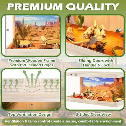 Royxen Reptile Enclosure,36 Gallons Reptile Tank with Wooden Top and Lockable Design,Tempered Glass Bearded Dragon Tank for Lizard Gecko Habitat (Oak,32" Length) - color: Oak, size: 36 Gallons,32" Length
