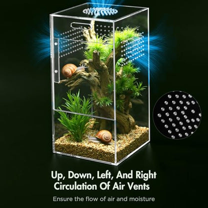Pre-Assembled Jumping Spider Enclosure, Acrylic Terrarium with Magnetic Door & All-Side Ventilation, Habitat for Spiderling, Mantis, Tarantula, Snail (5"×5"×10") - size: Large Vertical (5"×5"×10")