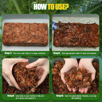 Doter Coco Chips Substrate 1.1 LB, Organic Coconut Husk Brick with Low EC and pH Balanced, Easy to Expand Coco Coir Mulch Medium for Garden Flowers & Reptile Bedding (1 Pcs)