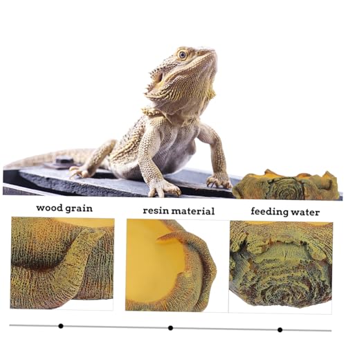 VANZACK Bearded Dragon Water Dish Reptile Feeding Bowl Imitation Wood Grain Basin Lizard Drinking Tray