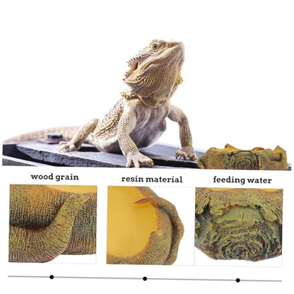 VANZACK Bearded Dragon Water Dish Reptile Feeding Bowl Imitation Wood Grain Basin Lizard Drinking Tray